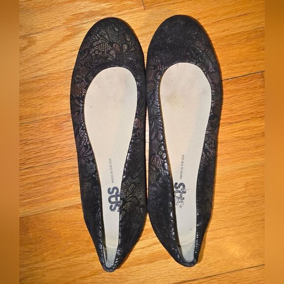 SAS Black Embossed Leather Flats Womens Size 8.5M - Picture 5 of 7